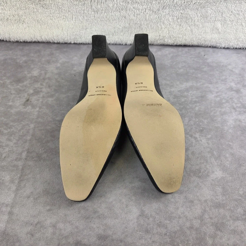 Etienne Aigner Messina Black Leather Pumps Low Heel Almond Toe Shoes 8.5N